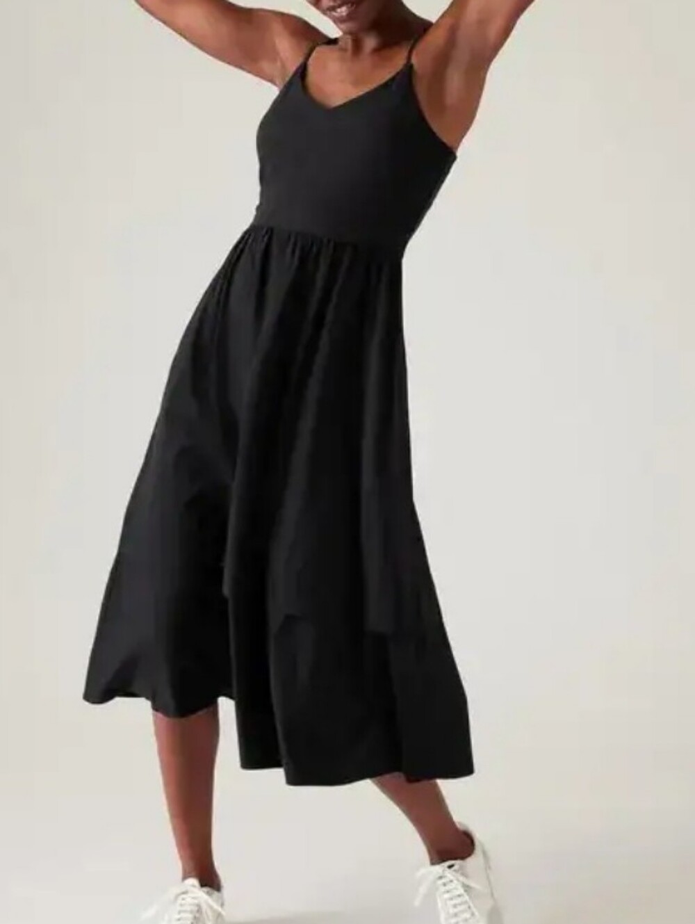 Athleta Elation V-Neck Hybrid Midi Dress with Pockets - Black XL